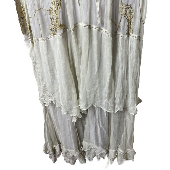 Nataya Empire FairyCore Garden Floral Embroidered Dress Lace Up Sage Gray Large - Picture 7 of 12